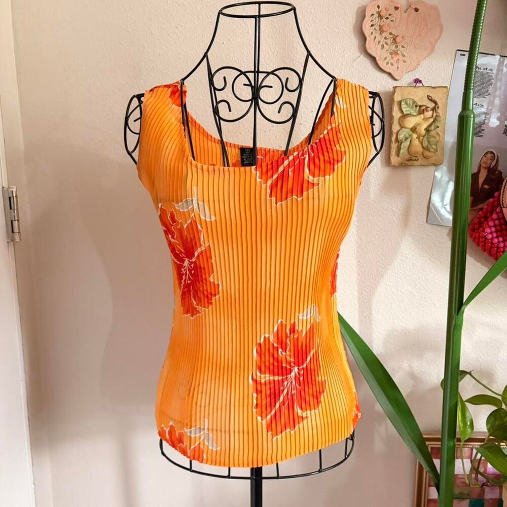 Orange floral print tank top